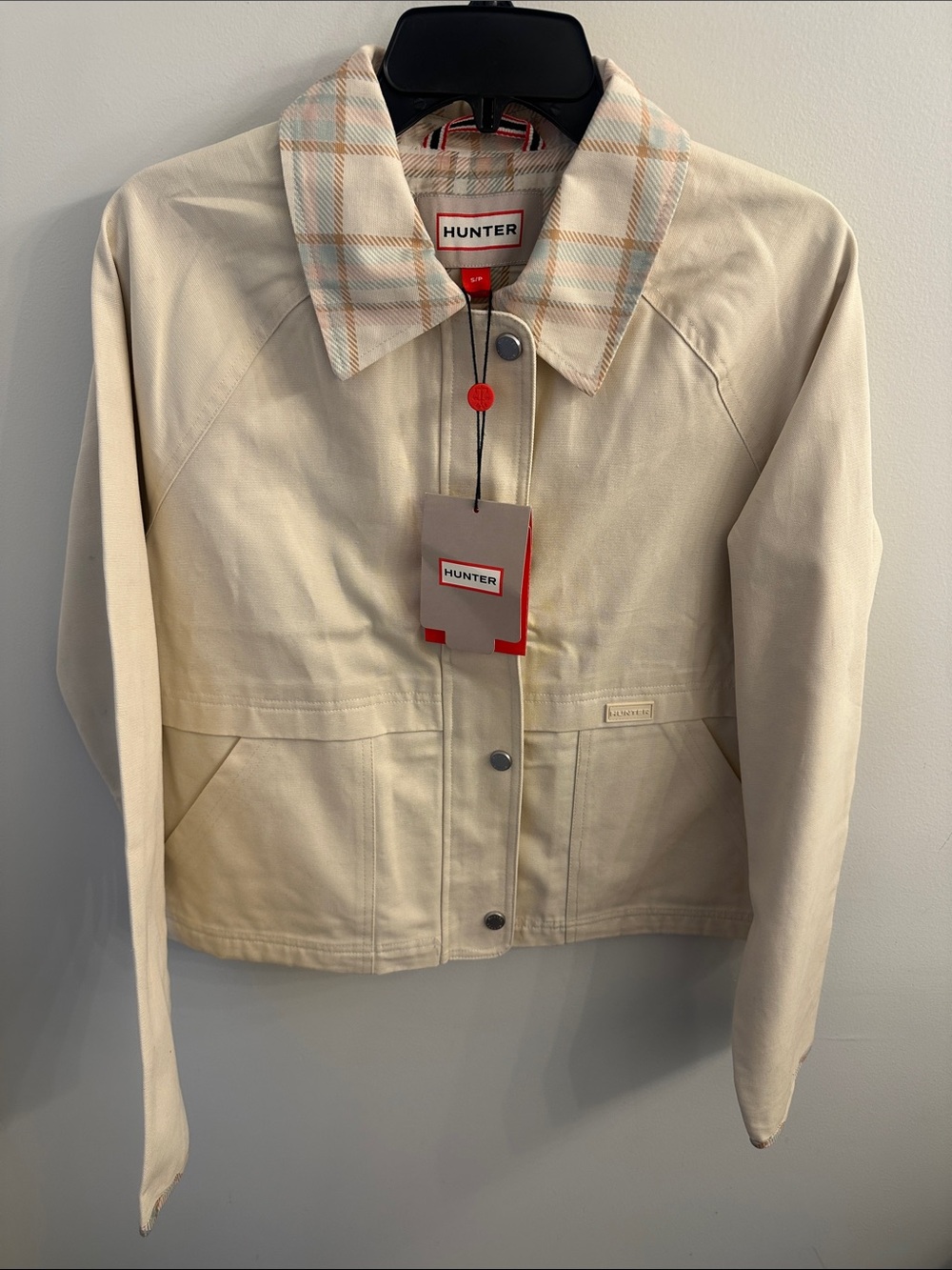 Hunter Cropped Field Jacket with Plaid Collar SZ S NWT